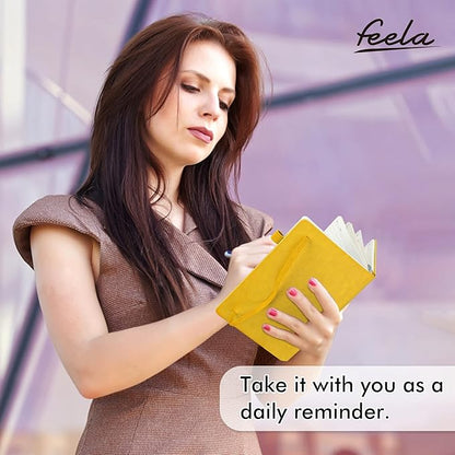 feela 3 Pack Notebooks Journals Bulk with 3 Black Pens, A5 Hardcover Notebook Classic Ruled Lined Journal Set with Pen Holder for Work Business Journaling Note Taking, 120 GSM, 5.1”x8.3”, Yellow