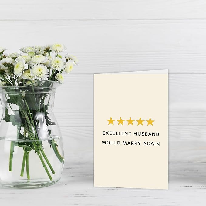 Funny Anniversary Card for 5 Star Husband, 1st Wedding Anniversary Card from Wife, Funny Husband Birthday Card & Gift Idea, Excellent Husband Would Marry Again Card