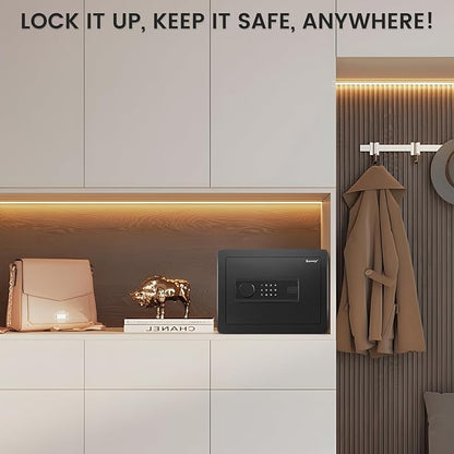 Kavey Home Safe with Backlit Touch Screen Keypad, Dual Alarm System, Fireproof, Mute Function, LED Light for Money Documents