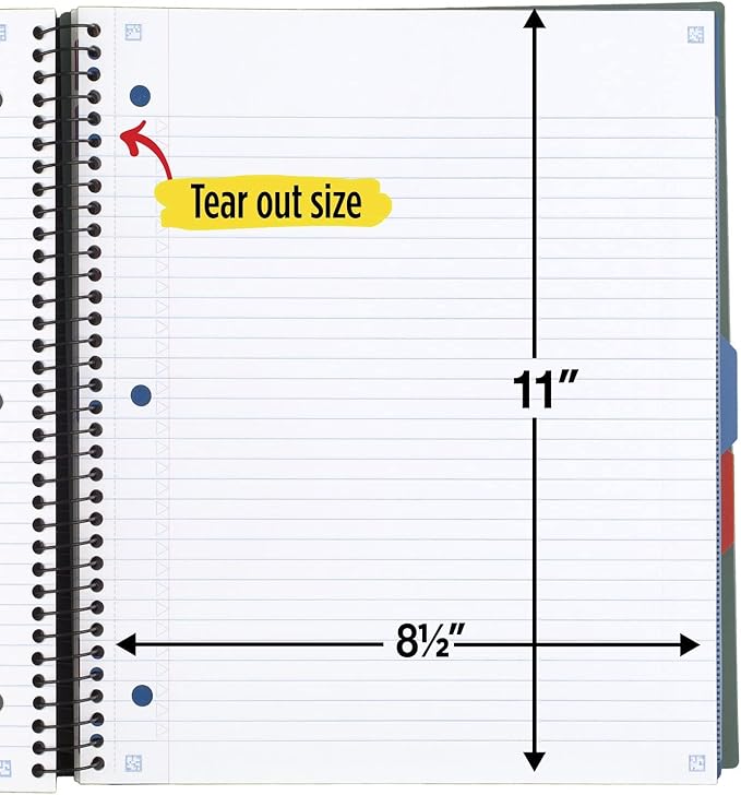Five Star Advance Spiral Notebook + Study App, 3 Subject, College Ruled Paper, 11" x 8-1/2", 150 Sheets, With Spiral Guard and Movable Dividers, Seaglass Green, 1 Count (73136)
