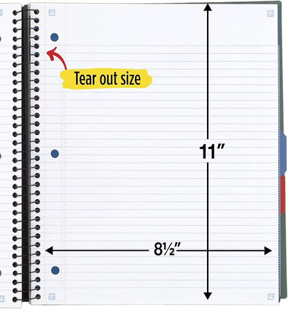 Five Star Advance Spiral Notebook + Study App, 3 Subject, College Ruled Paper, 11" x 8-1/2", 150 Sheets, With Spiral Guard and Movable Dividers, Seaglass Green, 1 Count (73136)