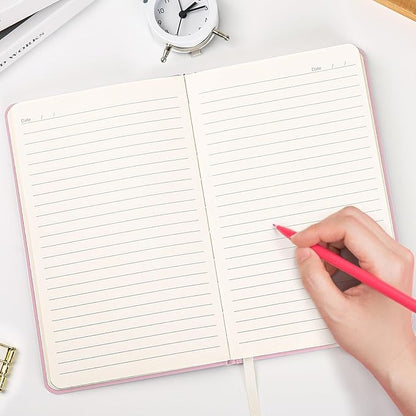 Hardcover Executive Notebooks, 160 Pages Line Ruled Classic Notebook Journal, Leather Notebooks with Pen Loop for Bussiness College Writing (Pink)