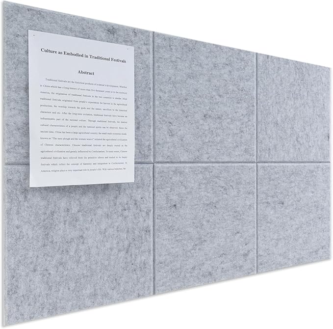 Large Felt Bulletin Board(36" x 24"),Cork Board Alternative,6 Pack Felt Wall Tiles with Safe Removable Adhesive Tabs,Notice Pin Board/Message Board/Vision Board for Office, School & Home