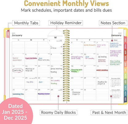 Forvencer 2025 Planner, Hardcover Weekly and Monthly Planner, January 2025 - December 2025, 8.5" x 11", Spiral Calendar Planner with Tabs, Exquisite Daily Organizer Notebook with Inner Pocket, Agenda Journal for Office Home School, A4 Size, Pink