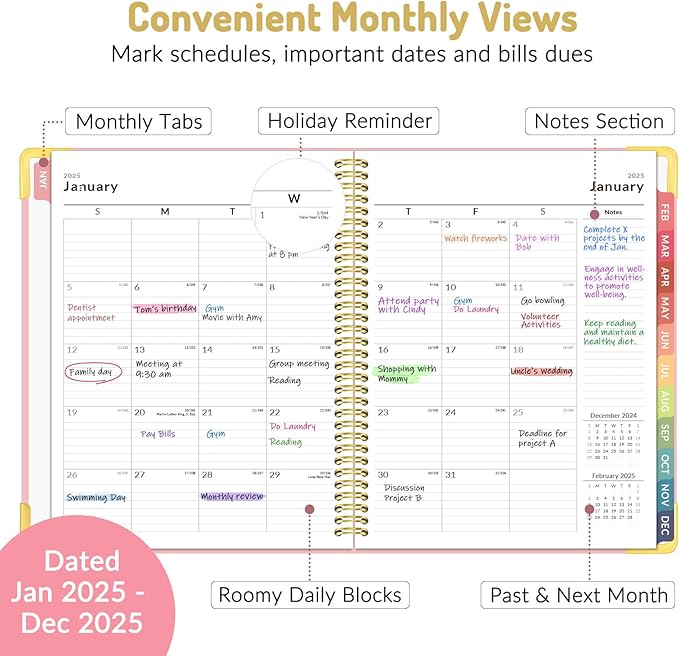 Forvencer 2025 Planner, Hardcover Weekly and Monthly Planner, January 2025 - December 2025, 8.5" x 11", Spiral Calendar Planner with Tabs, Exquisite Daily Organizer Notebook with Inner Pocket, Agenda Journal for Office Home School, A4 Size, Teal Marble