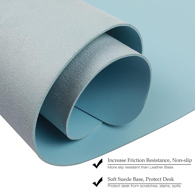 Boutilon Leather Desk Pad 30" x14",Non-Slip Mouse Pad,Office Desk Mat,Waterprooft PU Leather Desk Blotter,Desk Pad Protector,Desk Writing Pad for Home Office Decor (M-Light Blue)