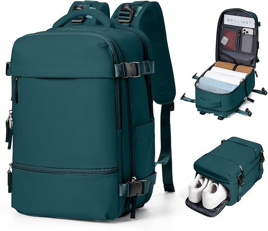 Travel Backpack Simple Durable Carry On Backpack with Shoe Compartment, Personal Item Travel Bag Flight Approved, Water Resistant Laptop Backpack for Women Men Weekender Business, Peacock Blue