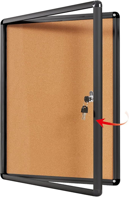 SWANCROWN Enclose Bulletin Board Case School Cork Noticeboards Cabinet with Locking Door and Keys,38x28 inch (9xA4)