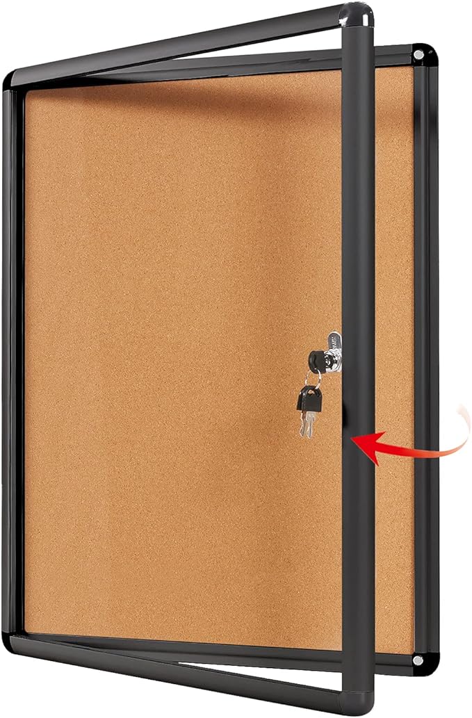 SWANCROWN Lockable Bulletin Board Notice Pin Cork Boards Tamper Proof Message Board for Photos Memos,26x20inch (4xA4)