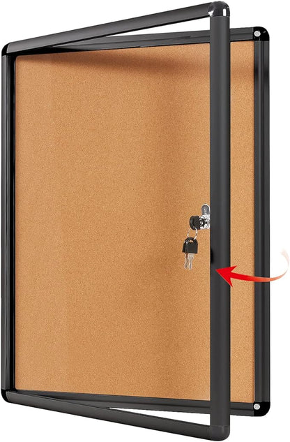 SWANCROWN Lockable Bulletin Board Notice Pin Cork Boards Tamper Proof Message Board for Photos Memos,26x20inch (4xA4)