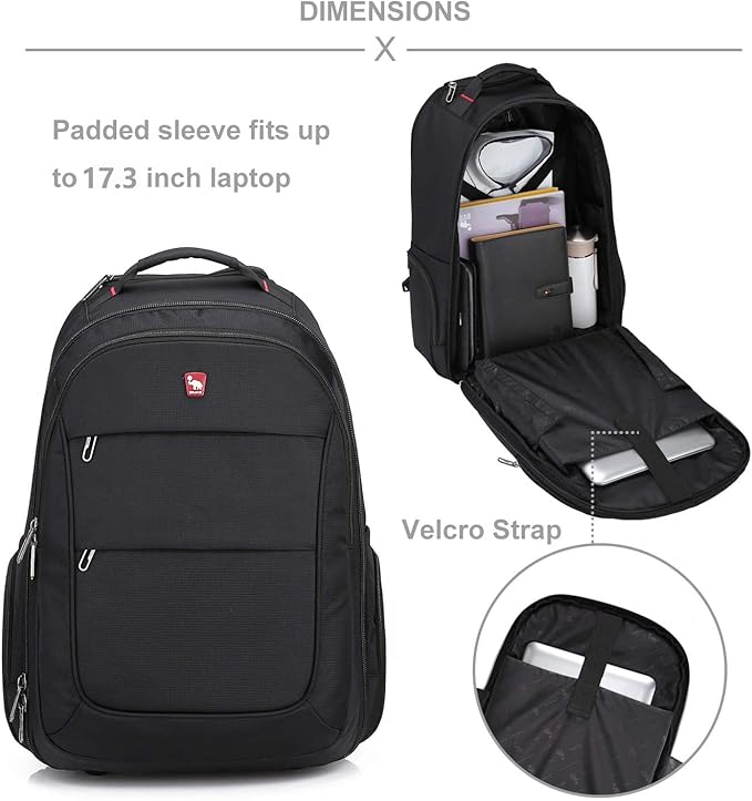 OIWAS 17.3 inch Rolling Backpack with Wheels, Laptop Wheeled Backpack with Wheels for Adults, Travel Carry on Luggage Business Roller Computer Bag Work Trolley Suitcase 36L Men Women Black