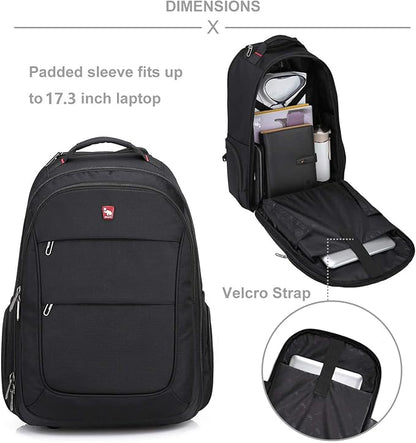OIWAS 17.3 inch Rolling Backpack with Wheels, Laptop Wheeled Backpack with Wheels for Adults, Travel Carry on Luggage Business Roller Computer Bag Work Trolley Suitcase 36L Men Women Black