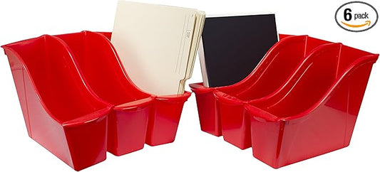 Storex Small Book Bin – Interlocking Plastic Organizer for Home, Office and Classroom, STEM Red, 6-Pack (71109A06C)