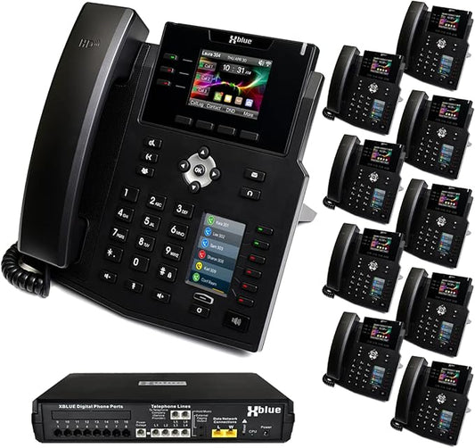 XBLUE X16 Plus VoIP System Bundle with (10) IP9g IP Phones - Including Auto Attendant, Voicemail, Remote Phone Extensions & Call Recording