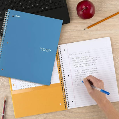 Five Star Spiral Notebook, 5 Subject, Wide Ruled Paper, Fights Ink Bleed, Water Resistant Cover, 8" x 10-1/2", 200 Sheets, Color Will Vary (05206) (Pack of 2)