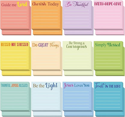 Yinder 24 Pcs Inspirational Sticky Notes with Lines Cute Motivational Sticky Notes Pad Employee Appreciation Gifts Bulk for Teacher Nurse Coworkers Office Supplies 3 x 3''(Light Color,Bible)