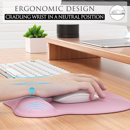 MROCO Ergonomic Mouse Pad with Gel Wrist Rest, Comfortable Mousepad with Smooth Wrist Support Surface and Non-Slip PU Base for Pain Relief, Computer, Laptop, Office & Home, 9.4 x 8.1 in, Pale Pink