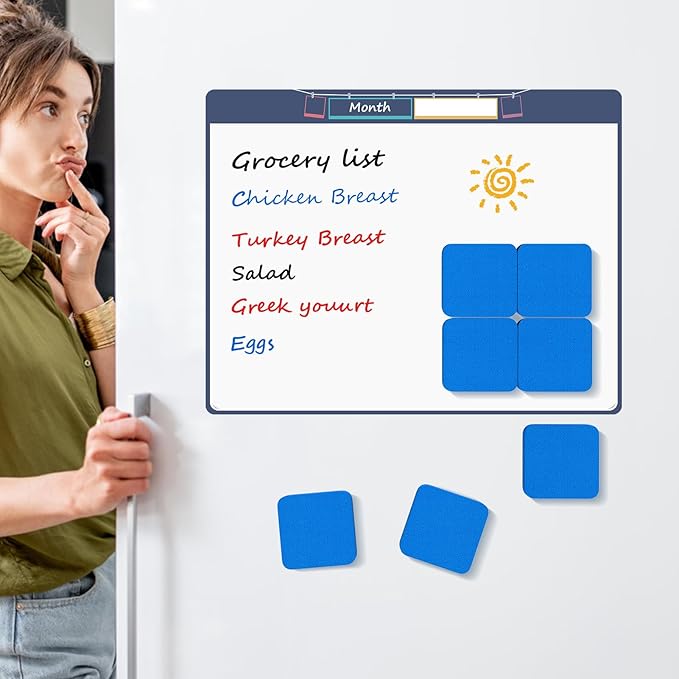 MaxGear Dry Erase Erasers, 48 Pack Magnetic Whiteboard Erasers for Classroom, Mini Whiteboard Cleaning Pads, Chalkboard Wiper Teacher Supplies for School, Office, Home （Blue, 2 x 2 Inch