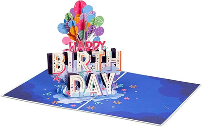 Paper Love 3D Birthday Pop Up Card, Happy Birthday Balloons, For Adults or Kids -5" x 7" Cover - Includes Envelope and Note Tag (Birthday Card)