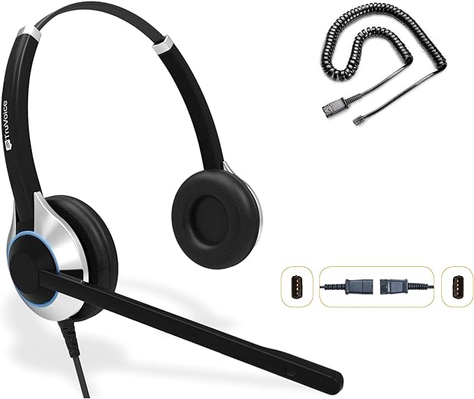 TruVoice HD-550 Office and Call Center Wired QD Headset with Noise Canceling Microphone and HD Speakers - Compatible with Mitel, Nortel, Avaya, Poly, Polycom, Shoretel, Digium, ESI, Fanvil Desk Phones