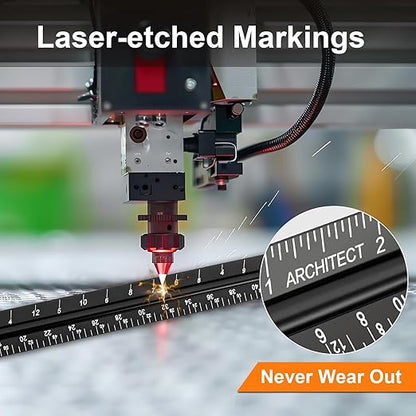 Architectural Scale Ruler, Imperial Measurements 12'', Laser-Etched Aluminum Architect Triangular Ruler Black for Architects, Students, Draftsman, and Engineers by mveohos