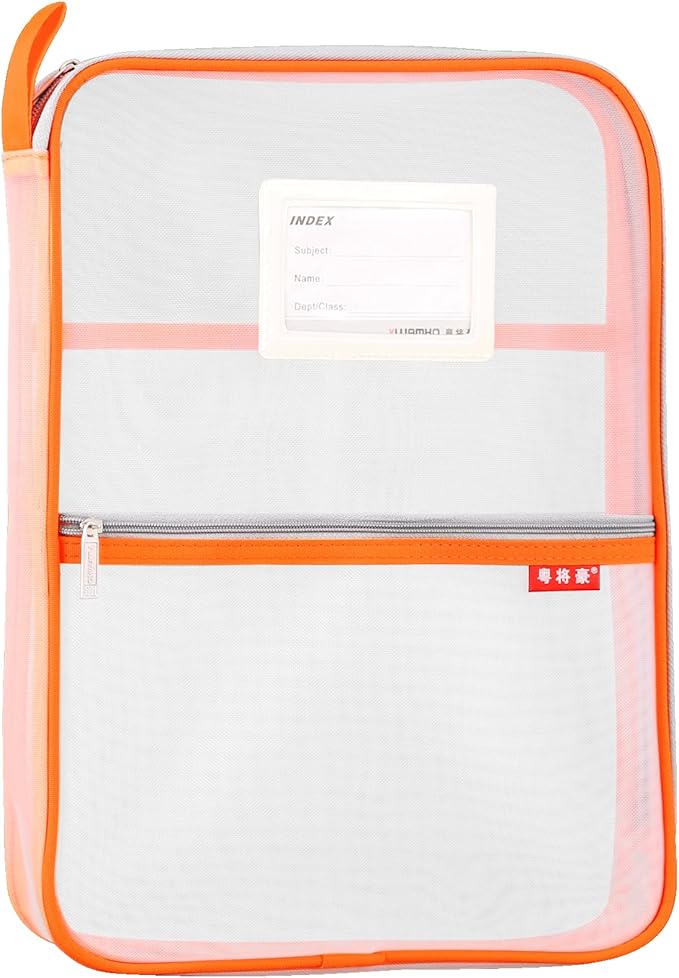 Pendancy Mesh Zipper Pouch 14.8x10.8 in Transparent Lightweight Nylon File Folders, A4 Size Multi-Layer Subject Document Organizer Accessories Storage Bag for Office and School Supplies(Orange)