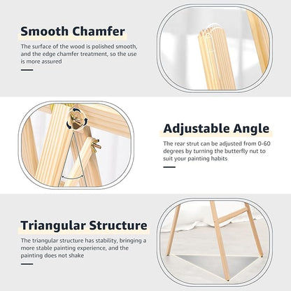 Nian Feng Wooden Easel for Painting, Large Floor Painting Stand for Adjnstable Height and Folding, 59-Inch, for Canvas Wedding Sign Poster, Art Easel for Adults and Teens (Natural)
