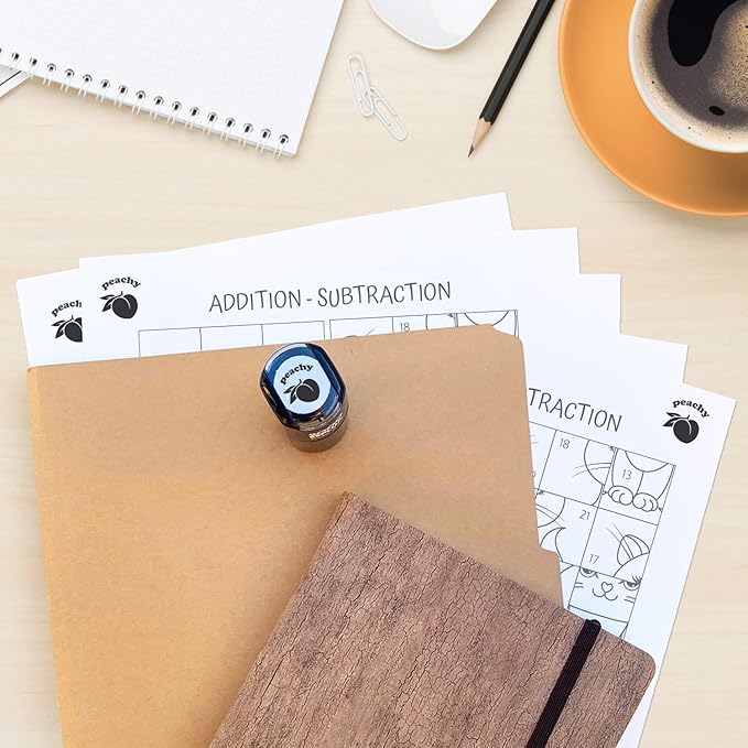 Peachy Stamp / 2000 Plus Self Inking Teacher Reward Stamper/Black Imprint Peach Fruit School Planner Worksheet Homework Test Stamp