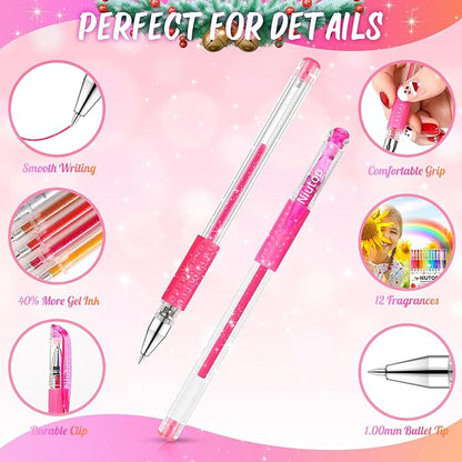 Easter Basket Essentials for Kids, Easter Basket Stuffers Gifts for Teens Adults, 12-Color Scented Glitter Gel Pens, Cute Coloring Pens, Colored Pen Set Fun Stationary,Scrapbook Journaling Supplies