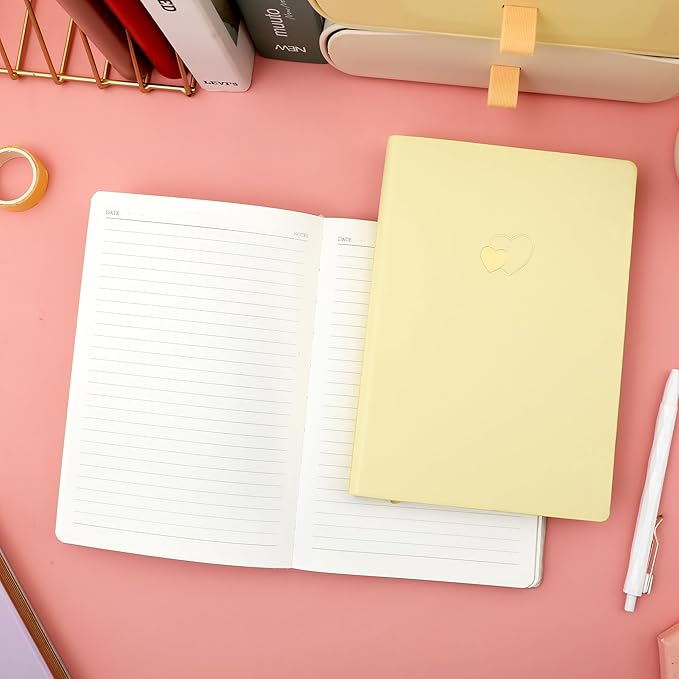 CAGIE Lined Journal Notebook for Women and Girls 256 Pages Cute Diary with Heart-Shaped Leather Journals for Writing A5 Soft Cover Notebooks for Work School (Beige, A5)