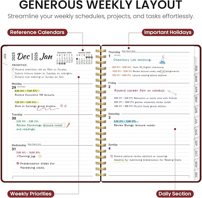 2026 Planner, Weekly and Monthly Calender Planner, Jan 2026 to Dec 2026, Hardcover 2026 Calendar Planner Book with Tabs & Inner Pocket, Office Home School Supplies for Women & Men - A4 (8.5" x 11"), Burgundy