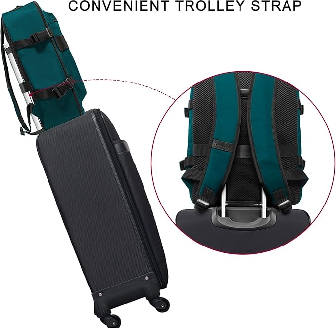 Travel Backpack 17L Lightweight Casual Small Carry-on Daypack 15-inch Laptop Notebook, Underseat Overnight Weekender, Bluish Green