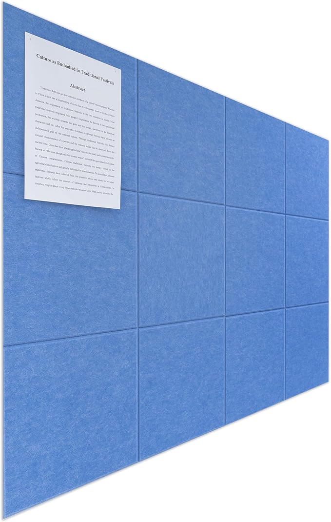 Large Felt Bulletin Board(48" x 36"),Cork Board Alternative,12 Pack Felt Wall Tiles with Safe Removable Adhesive Tabs,Notice Pin Board/Message Board/Vision Board for Office, School & Home