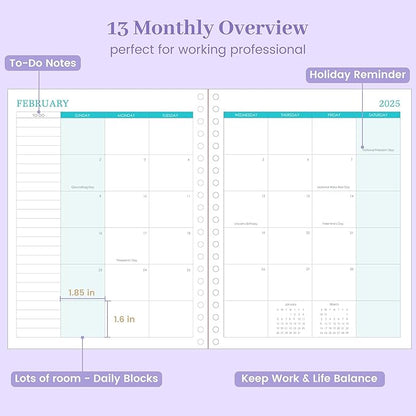 Yoment 2025 Planner Weekly and Monthly 8.5"x11" Hardcover 2025 Planner Dec 2024-Dec 2025 with 13 Month Tabs，Spiral Bound 2025 Calendar Monthly Planner for Women with Stickers Yearly Agenda，Purple