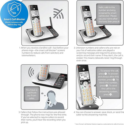 AT&T CL83207 DECT 6.0 Expandable Cordless Phone with Smart Call Blocker, Silver/Black with 2 Handsets
