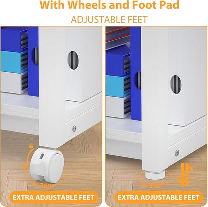 Under Desk Printer Stand, 2-Tier 19.5''x 16''x 22'' Rolling Printer Stand Storage Shelves for Printer, Scanner, Fax Machine, Files, Books with Anti-Skid Feet for Home, Office, White