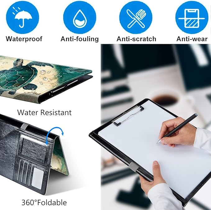 Turtle Padfolio Folder with Clipboard,Portfolios Organizer Clipboards with Storage Clipboard Writing Pad PU Leather Conference Document Organizer with Business Card Holder