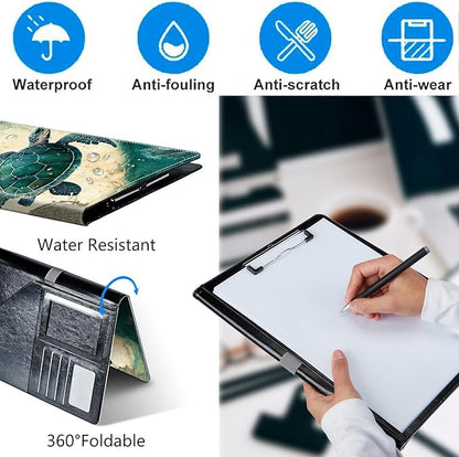 Turtle Padfolio Folder with Clipboard,Portfolios Organizer Clipboards with Storage Clipboard Writing Pad PU Leather Conference Document Organizer with Business Card Holder