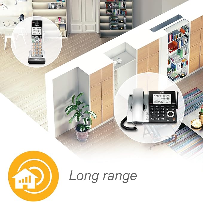 AT&T CL84107 DECT 6.0 Expandable Corded/Cordless Phone with Smart Call Blocker, Black/Silver with 1 Handset