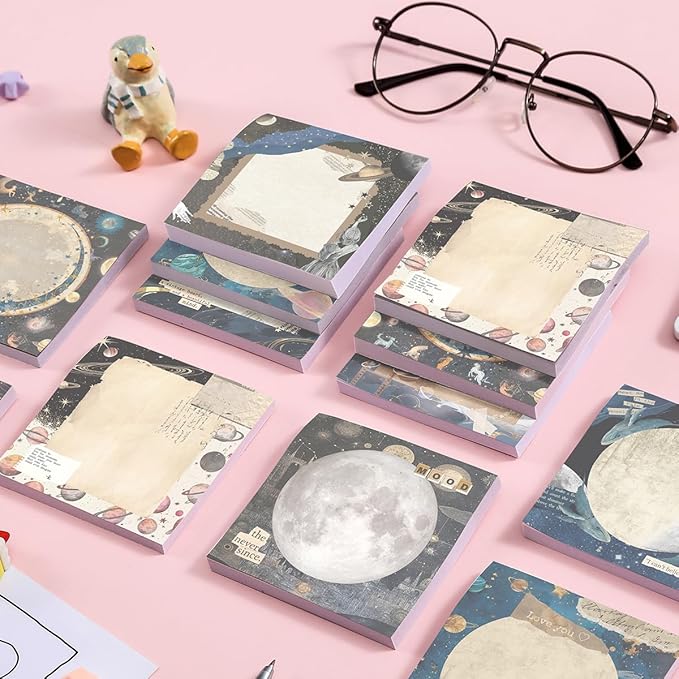 Post it Notes 3x3 Cute and Aesthetic Sticky Notes Planner Notepad - 450 Sheets - Desk Accessories for School, Office, and Home - Ideal Gifts for Teachers, Women, and Coworkers (Moonshine)