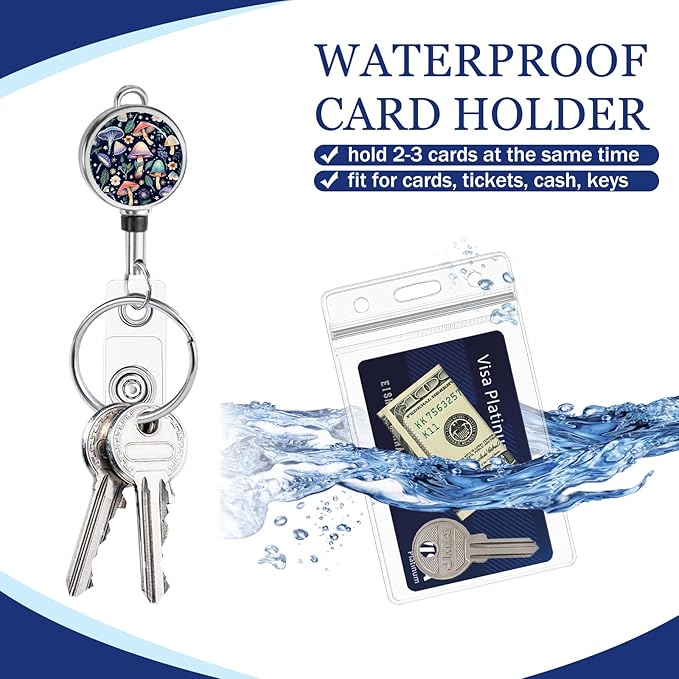 Giancomics Lanyards for Id Badges, Mushroom Cute Lanyards with Retractable Reel, Waterproof ID Badge Holder for Cruise Ships Cards Key, Office Work Name Tag Zip Card Protector 2 Pack