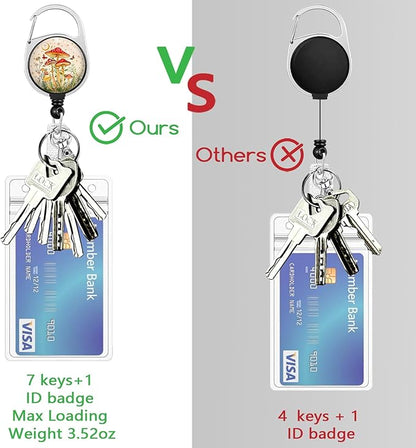Giancomics Mushroom Lanyards for Id Badges, Cute ID Badge Holder with Lanyard Badge Reel Retractable, Teacher Lanyard with ID Holder Keychain Clip Name Tag ID Card Holder for Women Work Office Gift