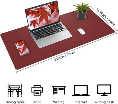 Desk Mat 35" x 17" Leather Desk Pad Protector with Natural Cork & PU Leather, Non-Slip Office Desk Mat, Double-Sided Large Mouse Pad, Waterproof Desk Cover for Office&Home (red)