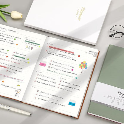 AHGXG 2026 Planner, Weekly and Monthly, Large A4 8.5"x11", Planner 2026-2027, Calendar 15-Months Jan 2026 - Mar 2027, Vegan Leather Softcover, Inner Pocket, Sage Green