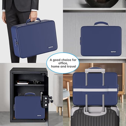 ENGPOW 5200℉ Fireproof File Organizer Bag with 13 Pocket Accordion File Folder,Document Organizer Box with Lock&Labels,Multi-Layer Portable Home Travel Safe Storage Box for Important Documents,Blue