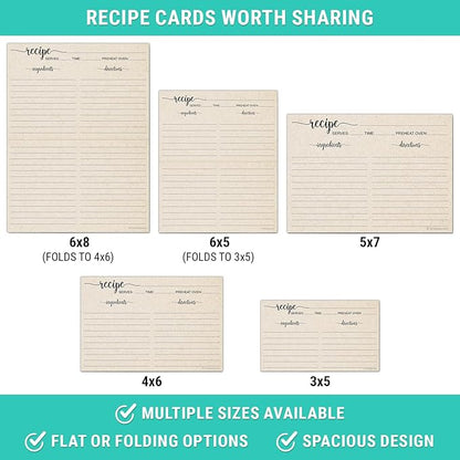 321Done Recipe Cards, Made in USA - 4x6 Tan, Simple Script, Double-Sided Thick Cardstock, Cute Vintage Rustic Kraft Look for Bridal Shower Wedding Housewarming Gift - Pack of 50