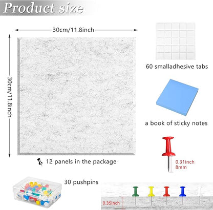 Large Cork Board Alternative for Walls, 47"x35" 12 Pack Felt Wall Tiles Bulletin Board with 30 Push Pins, Sticky Notes, Cork Boards for Office Pin Board Tack Board Felt Boards (Light Gray)