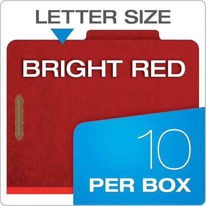 Pendaflex® Classification Folders, Standard, 1 Divider, Embedded Fasteners, 2/5 Cut Tab, Bright Red, Letter, 10/BX (23731) (Pack of 2)