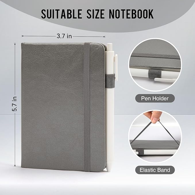 Pocket Small Notebook Journals, 8 Pack (Silver Gray) Mini Notebook 3.7x5.7 Journaling Notebooks for Women Men, Hardcover Lined Note Pads with Pens for Work, Business, Travel Journal, Office Supplies