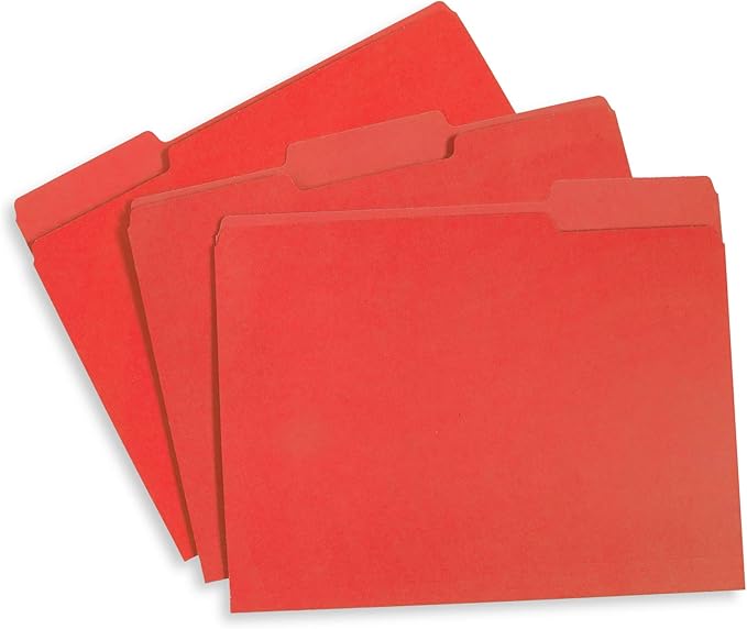 200 Blue Summit Supplies Red File Folders with 1/3 Cut Tabs, Letter Size, Durable 11pt Paper, Uncoated Red Paper, Colorful Red Folders for Office and Home Organization